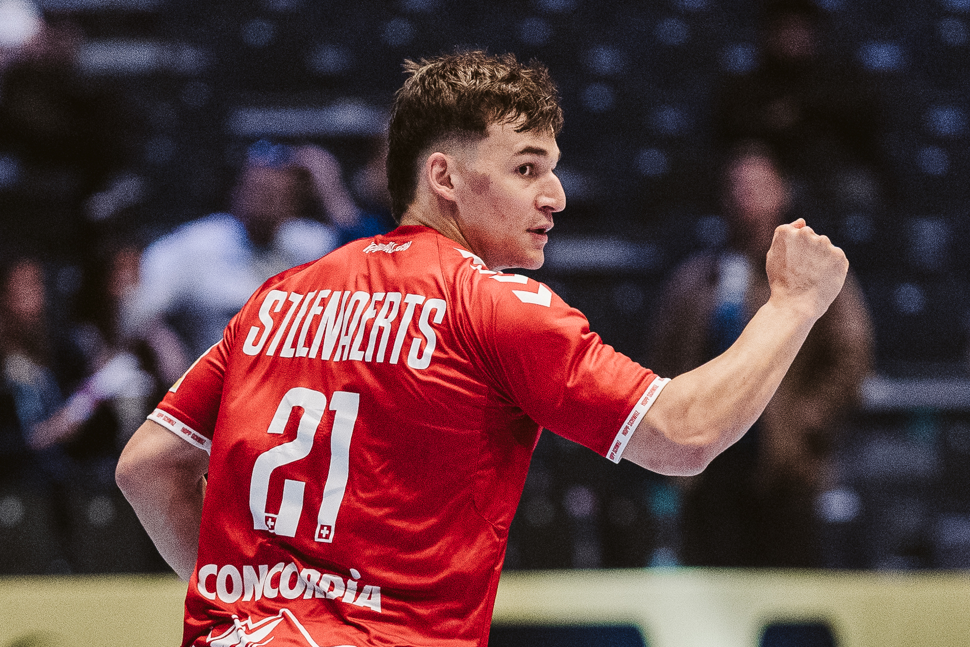 Schweizer Handball-Nationalspieler beim Torjubel